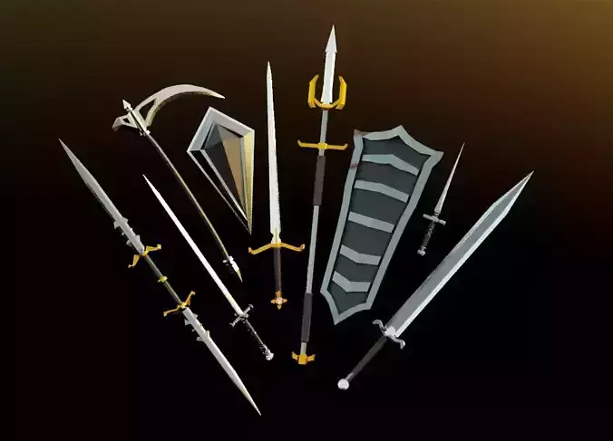 20 Low-poly Dark Medieval Fantasy Weapons For Games