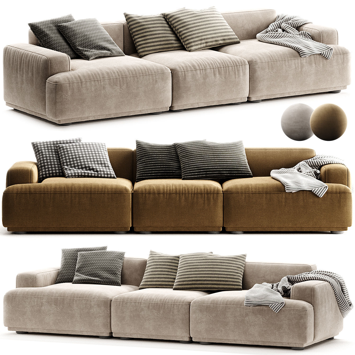 Connect Soft Modular Sofa 3 Seater 3D model_2
