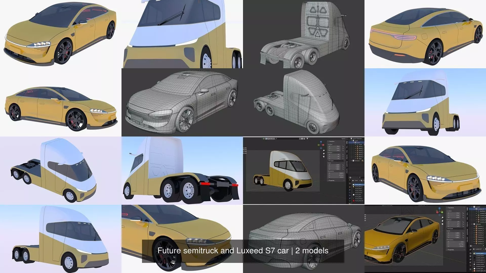 Future semitruck and Luxeed S7 car 3D Model Collection_1