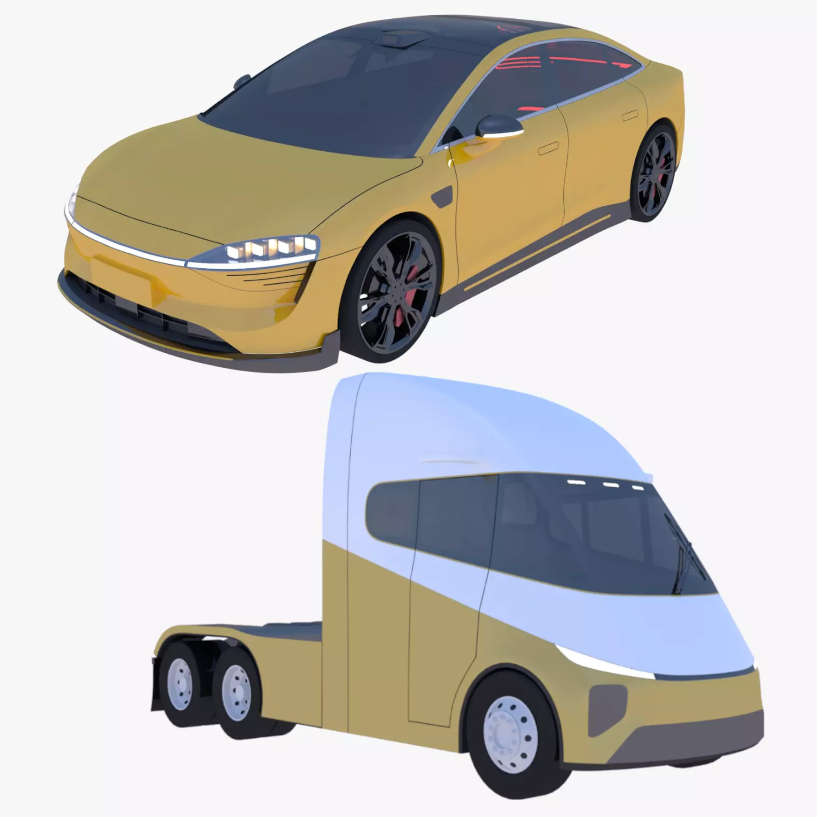 Future semitruck and Luxeed S7 car 3D Model Collection_0