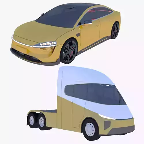 Future semitruck and Luxeed S7 car 3D Model Collection