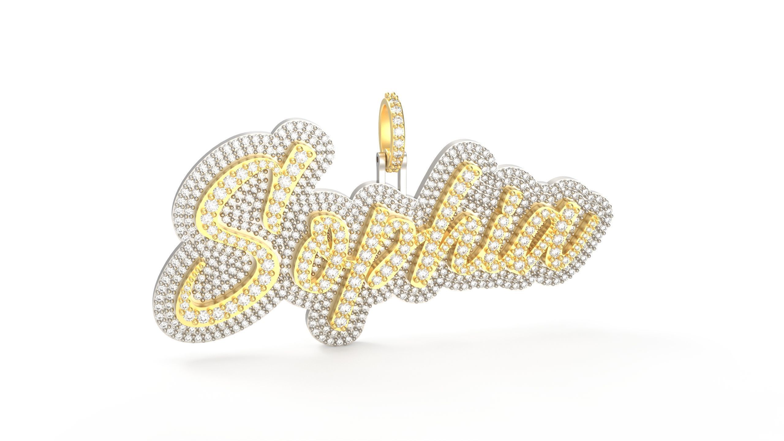 Model 500  Name Digit Necklace Sophia Diamond 3D print model_8