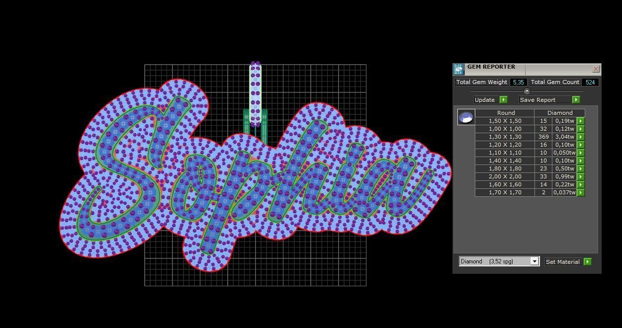 Model 500  Name Digit Necklace Sophia Diamond 3D print model_16