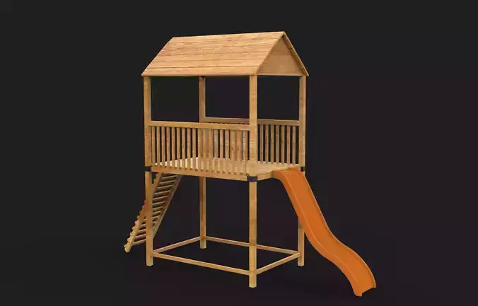 Playground Wooden Slide  3D model