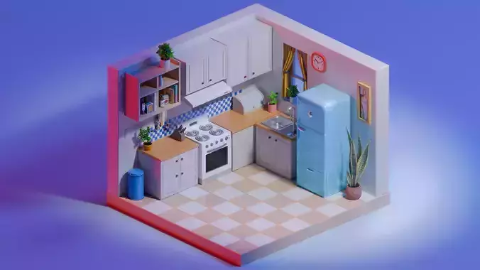 Stylized Retro Kitchen 3D Model