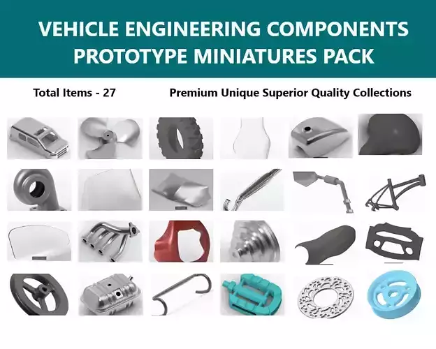 VEHICLE ENGINEERING COMPONENTS PROTOTYPE MINIATURES PACK 3D Model Collection
