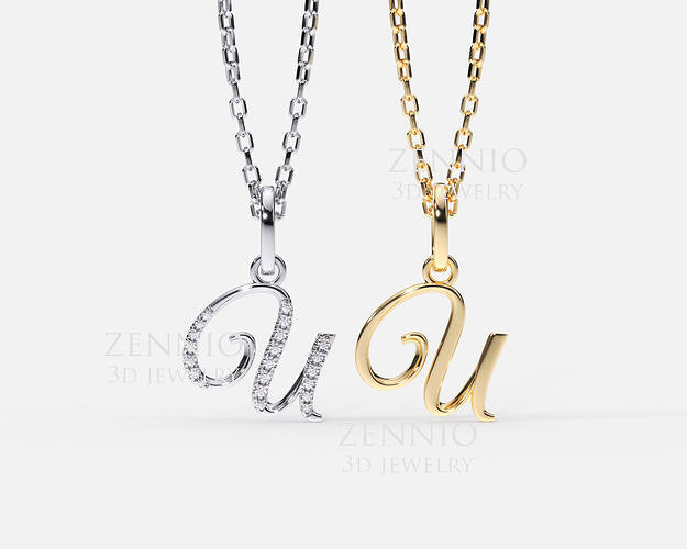 Initial Letter U Alphabet pendant 3D print model