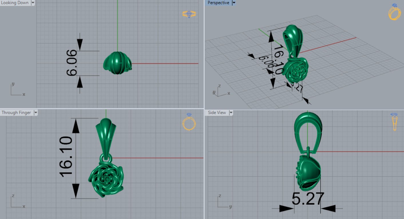 gold rose flower pendant gp0026 3D print model_4