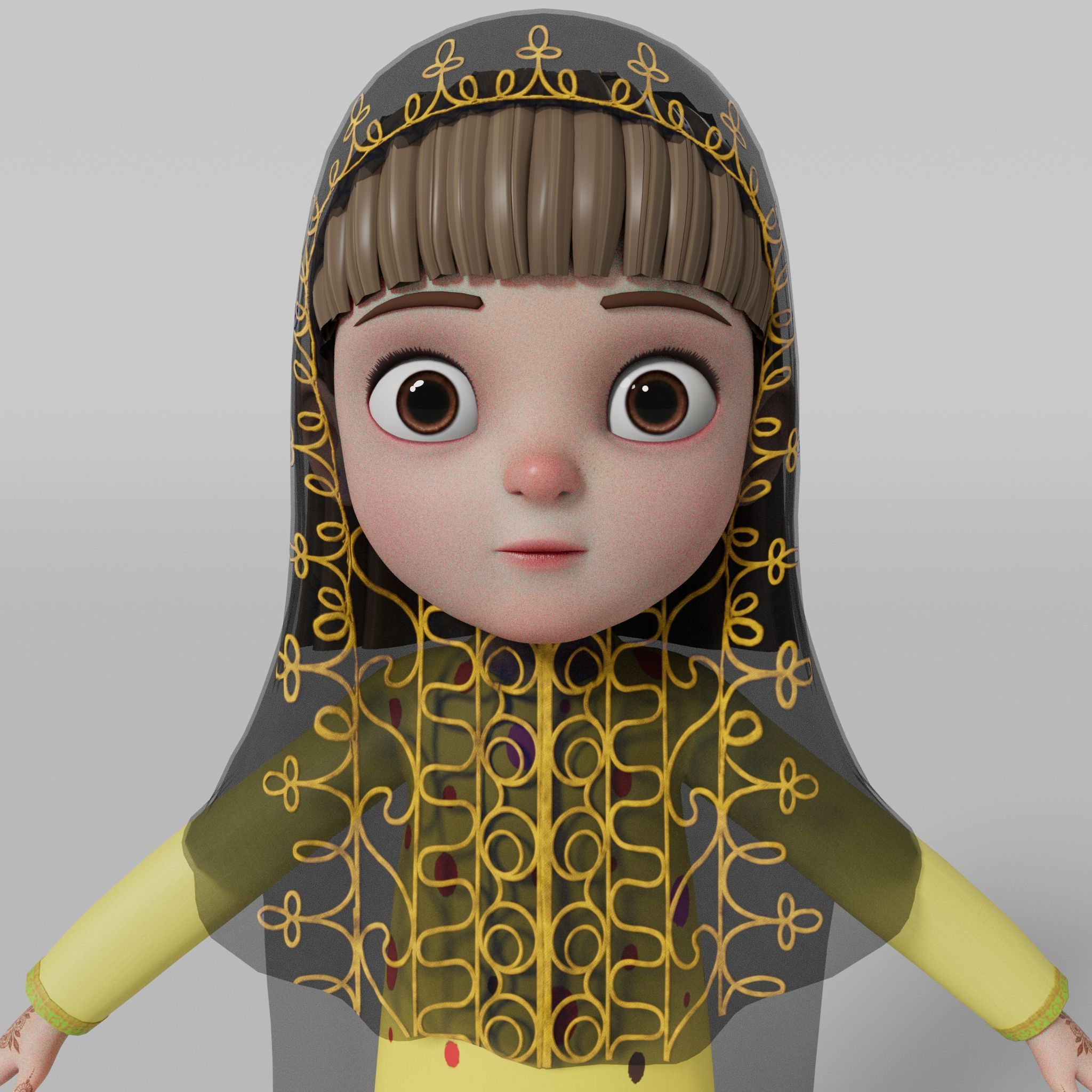 Arab kids character Noora with Texture Rig Hair file 3D model 3D model_3