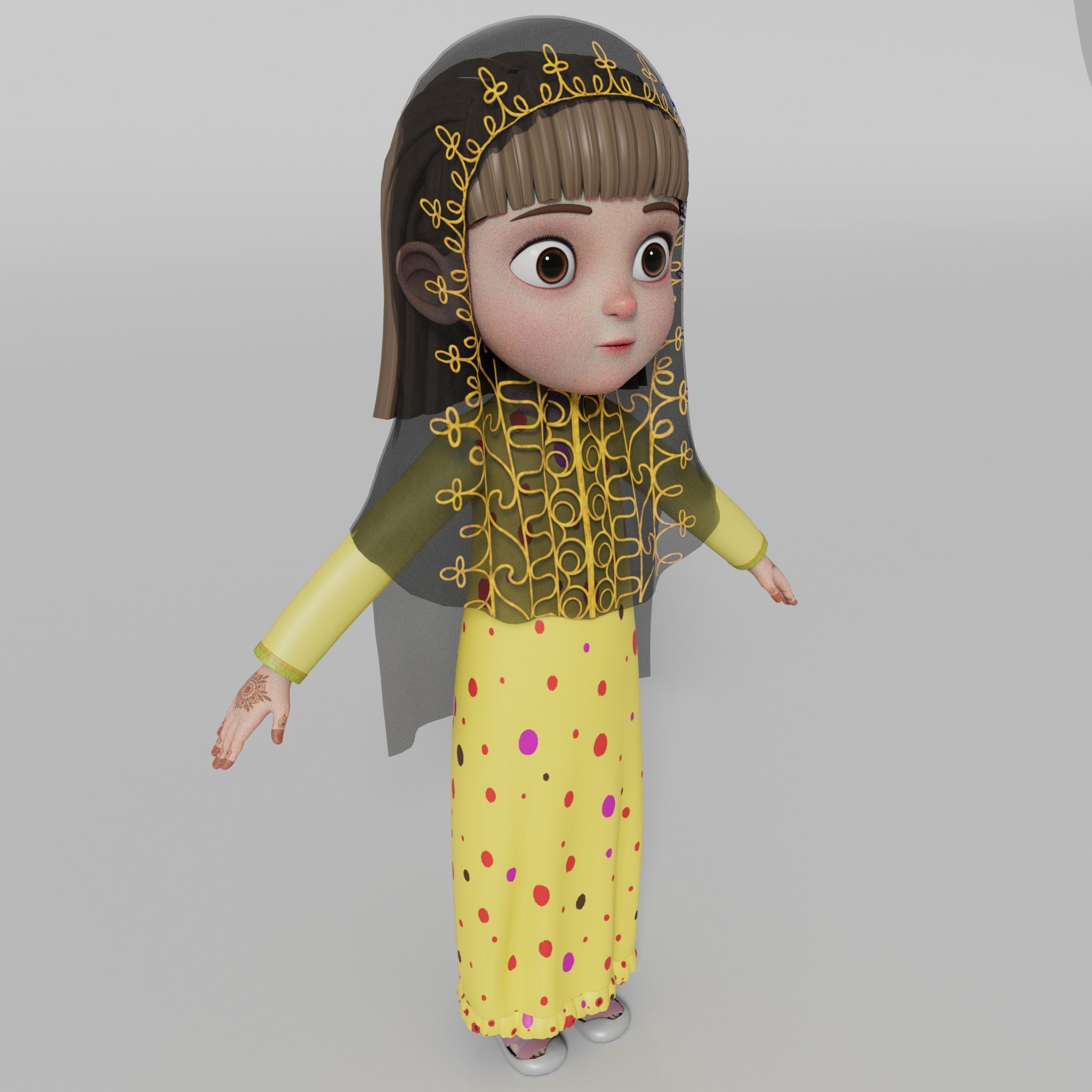 Arab kids character Noora with Texture Rig Hair file 3D model 3D model_4