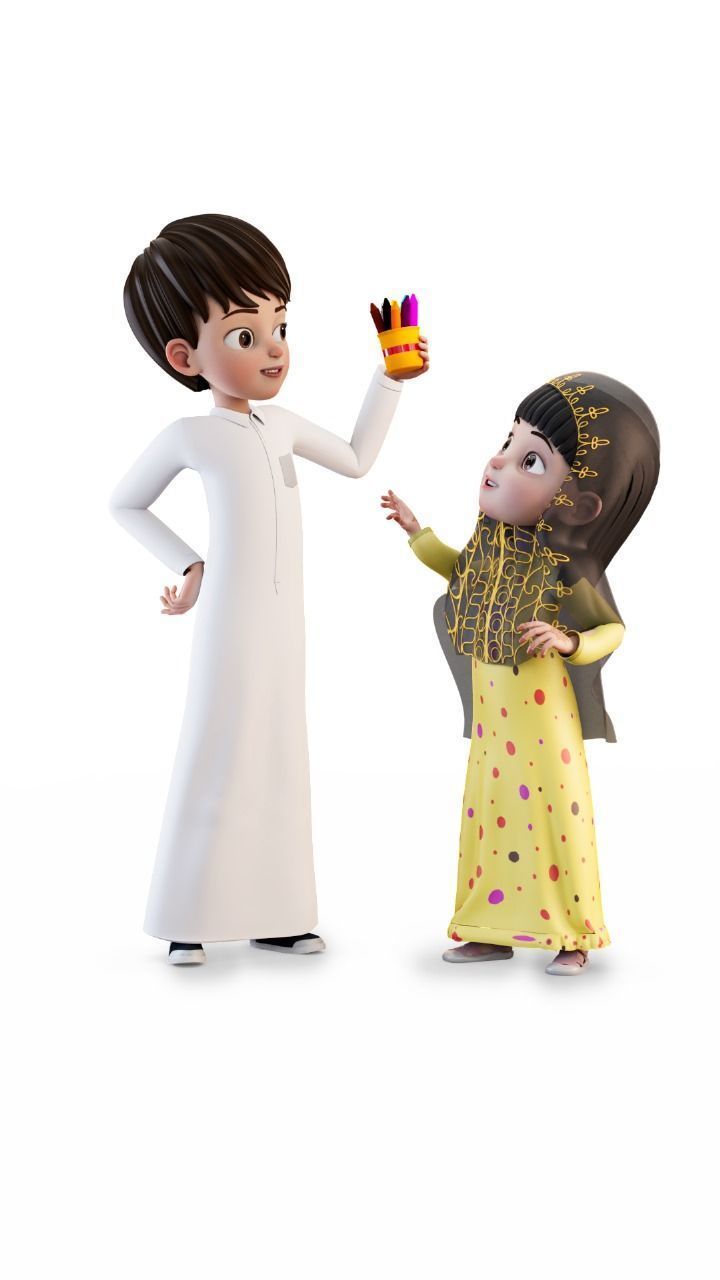 Arab kids character Noora with Texture Rig Hair file 3D model 3D model_10