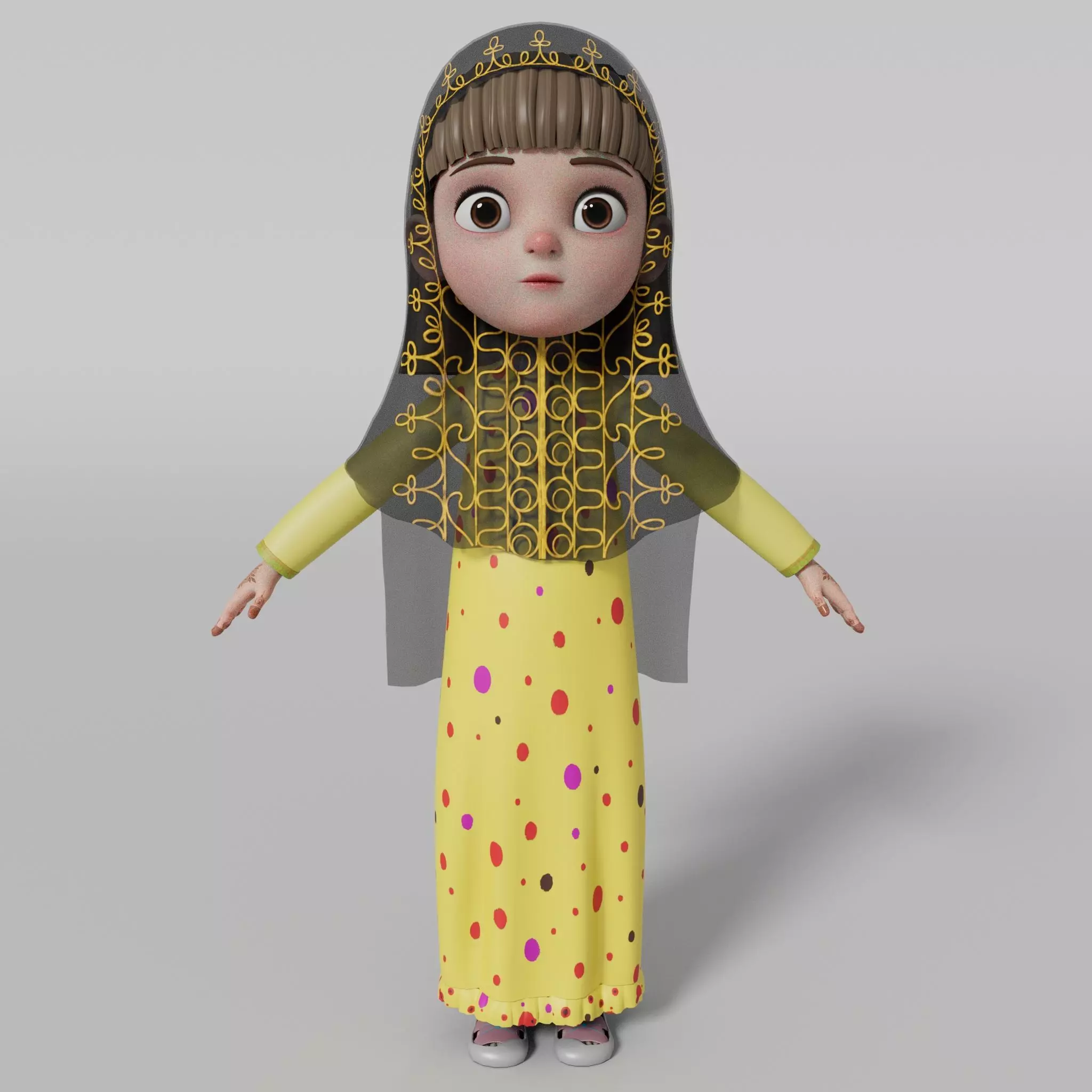 Arab kids character Noora with Texture Rig Hair file 3D model 3D model_0