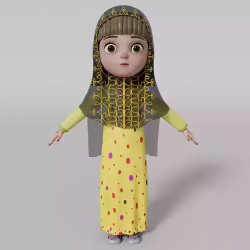 Arab kids character Noora with Texture Rig Hair file 3D model