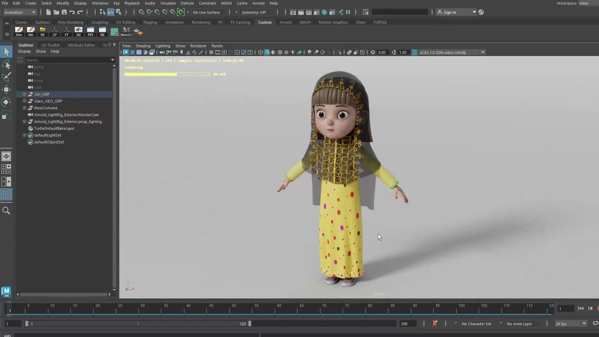 Arab kids character Noora with Texture Rig Hair file 3D model 3D model_8