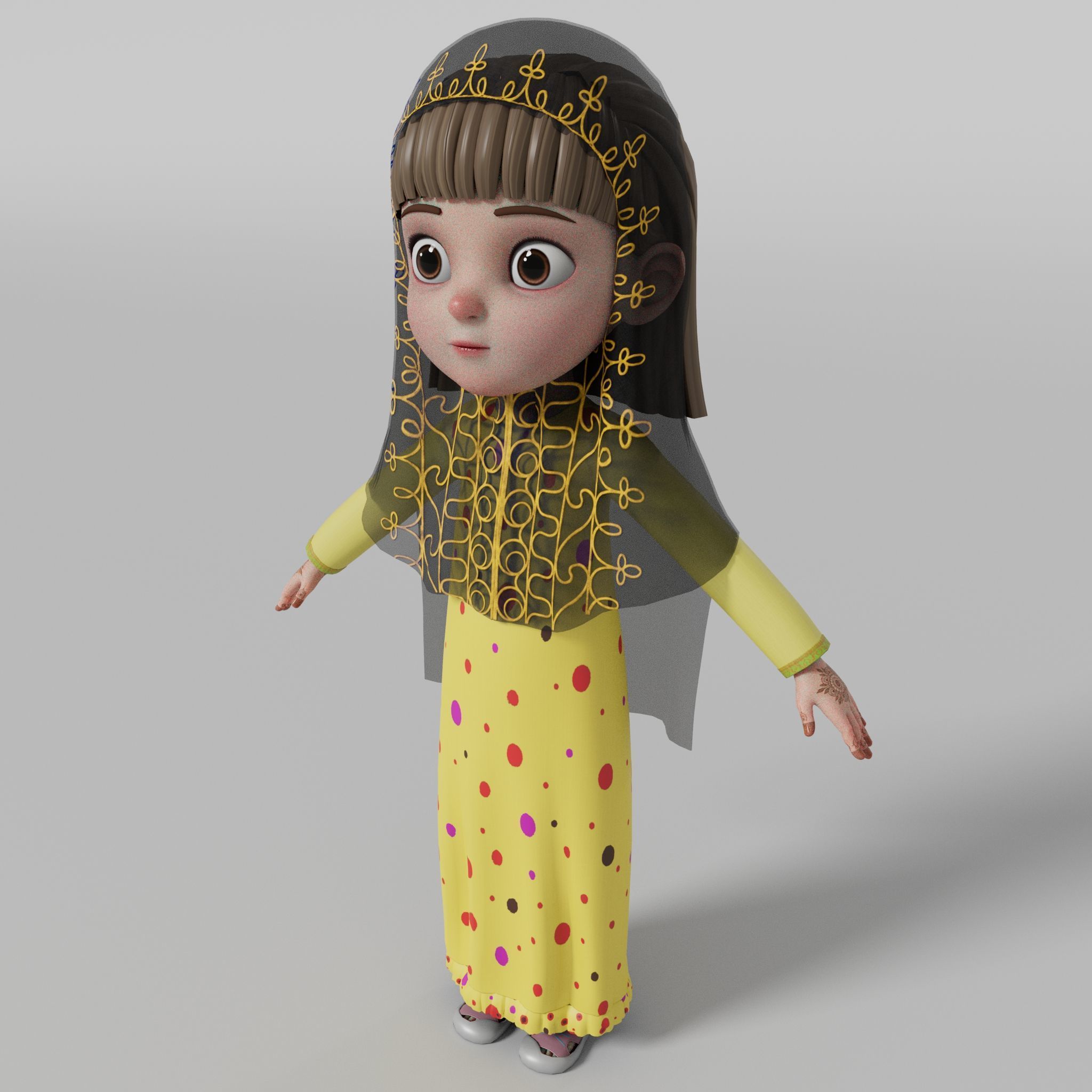 Arab kids character Noora with Texture Rig Hair file 3D model 3D model_5