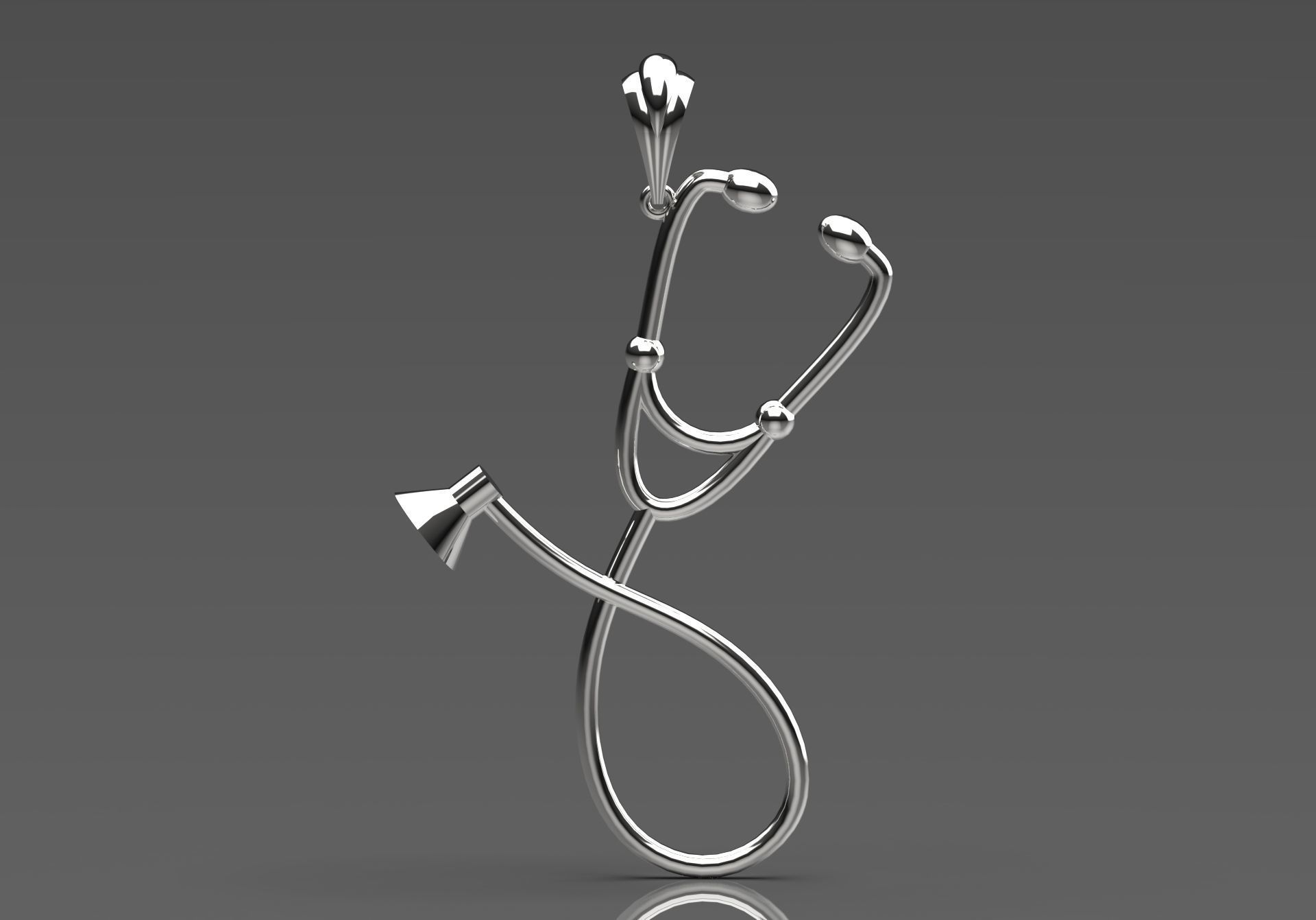 White gold STL pendant with stethoscope design gp0081 3D print model_2