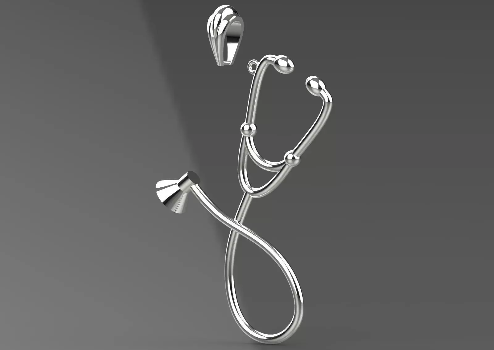 White gold STL pendant with stethoscope design gp0081 3D print model_27