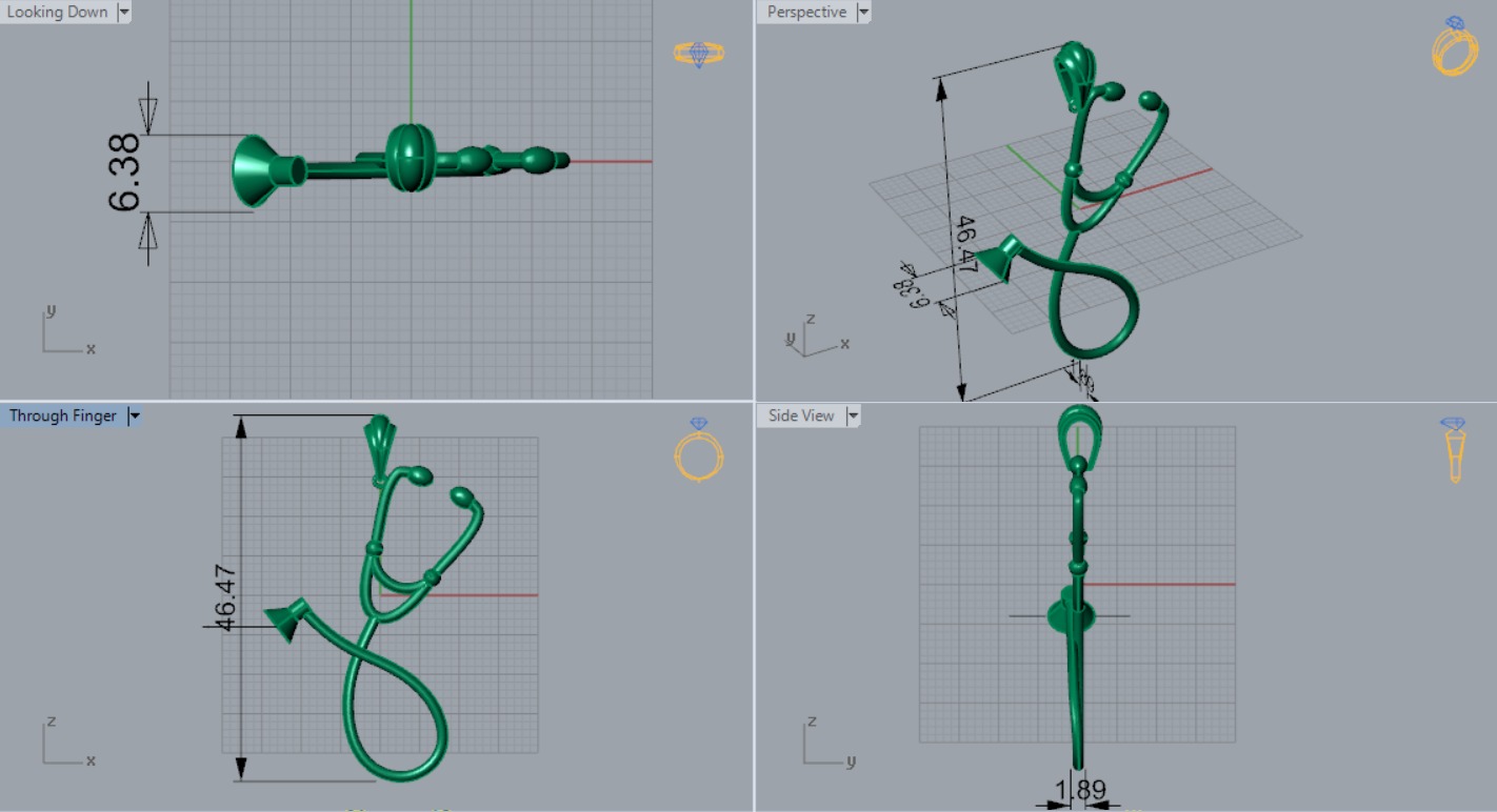 White gold STL pendant with stethoscope design gp0081 3D print model_4