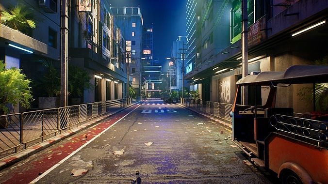Bangkok Cyberpunk City UE Low-poly 3D model 5