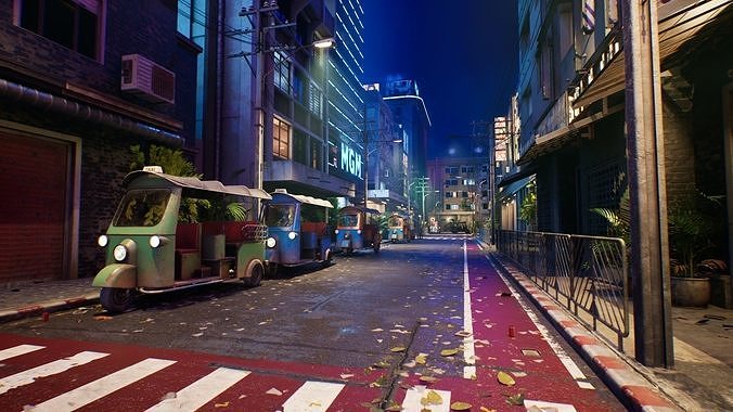 Bangkok Cyberpunk City UE Low-poly 3D model 7