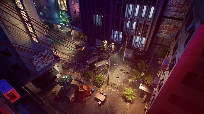 Bangkok Cyberpunk City UE Low-poly 3D model 3
