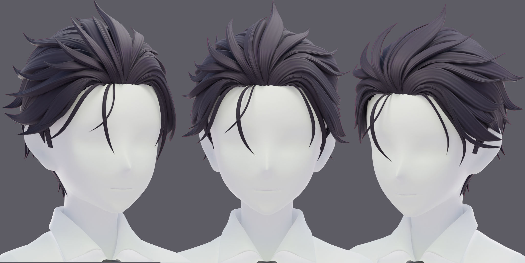 6 Stylized Anime Male Hairstyle Pack-low poly-blend-OBJ-FBX Low-poly 3D model_6