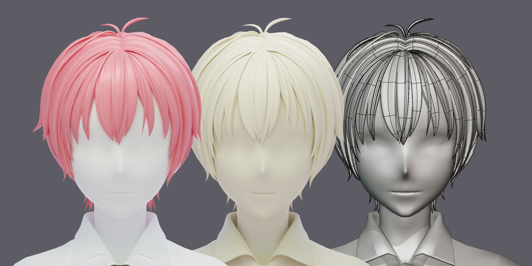 6 Stylized Anime Male Hairstyle Pack-low poly-blend-OBJ-FBX Low-poly 3D model_14
