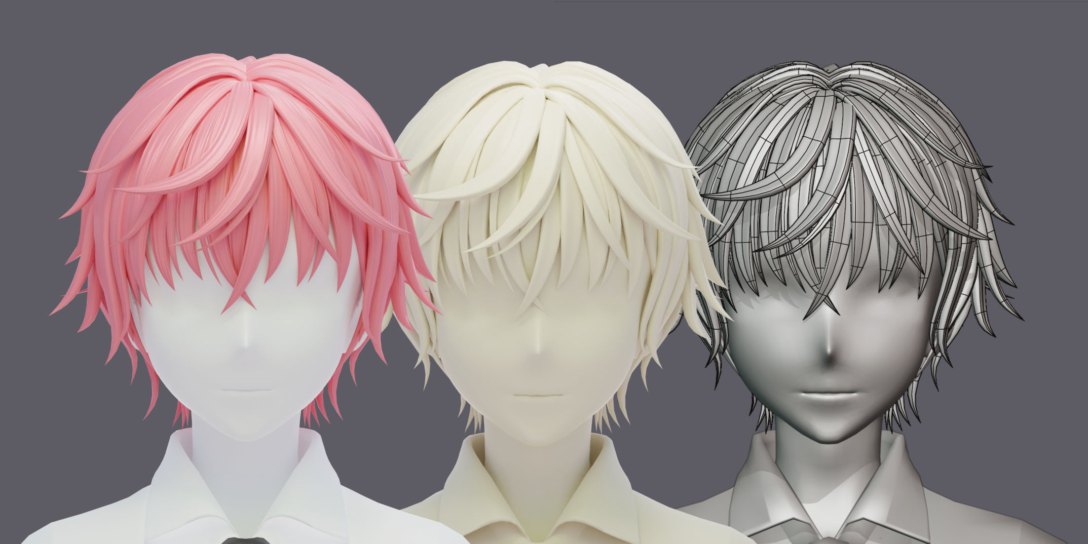 6 Stylized Anime Male Hairstyle Pack-low poly-blend-OBJ-FBX Low-poly 3D model_13