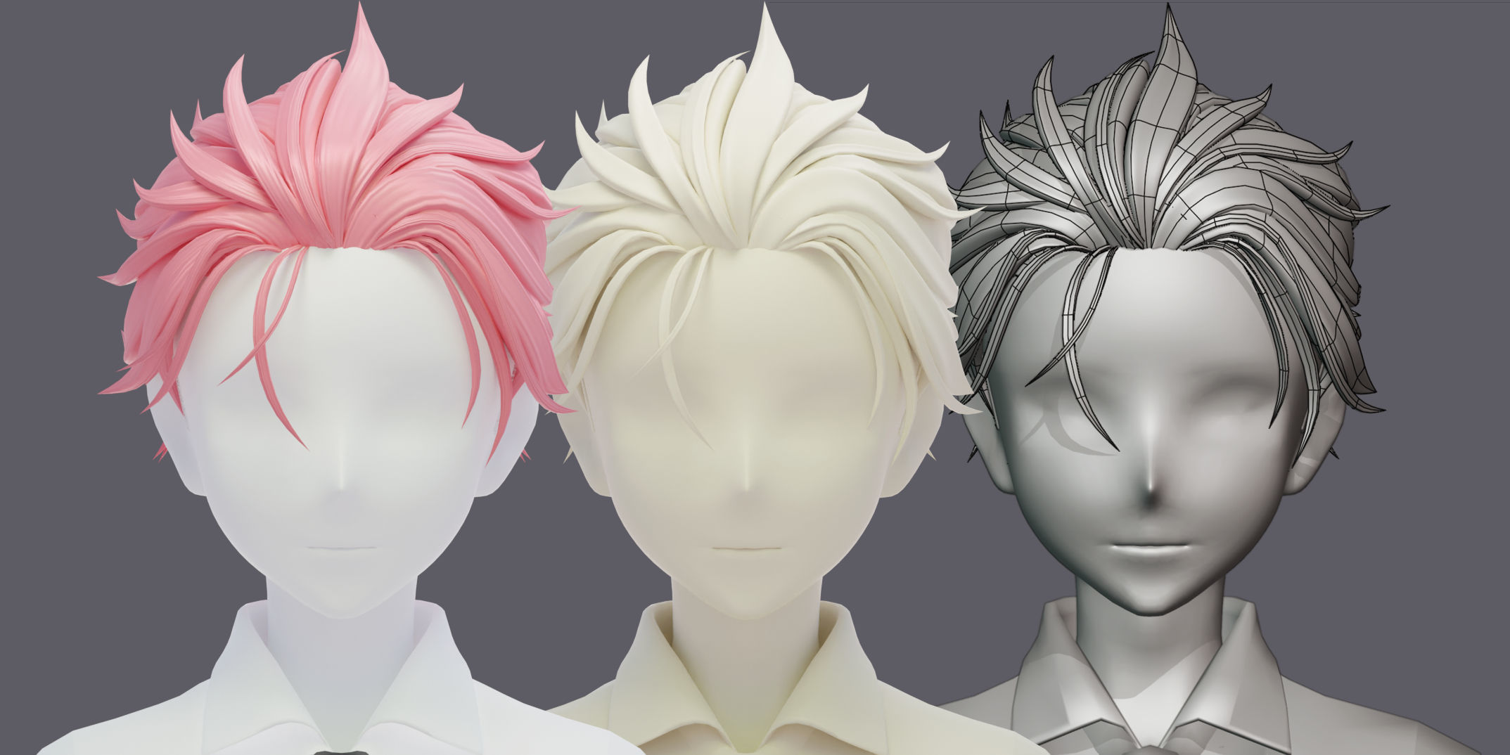 6 Stylized Anime Male Hairstyle Pack-low poly-blend-OBJ-FBX Low-poly 3D model_16