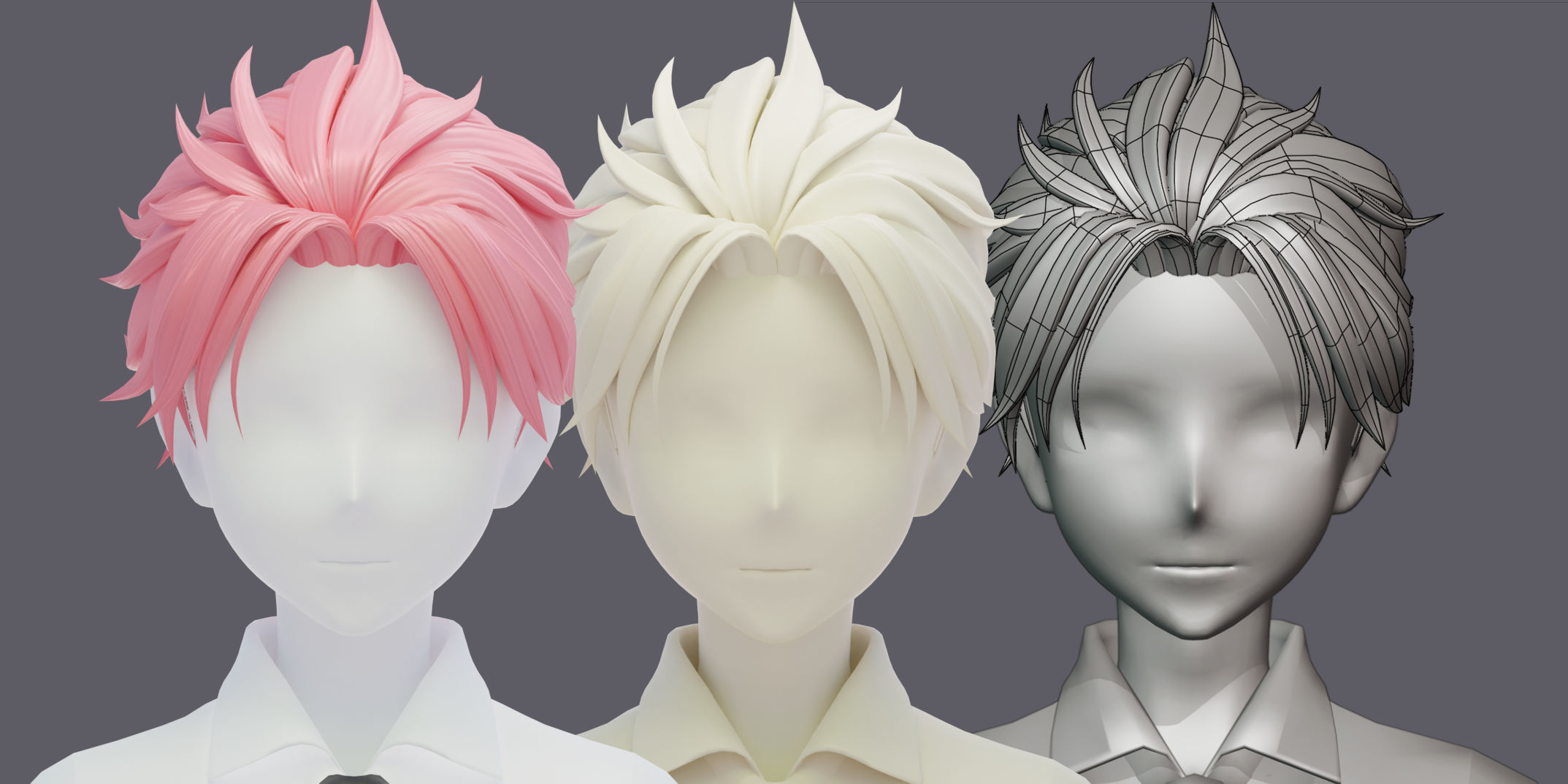 6 Stylized Anime Male Hairstyle Pack-low poly-blend-OBJ-FBX Low-poly 3D model_12