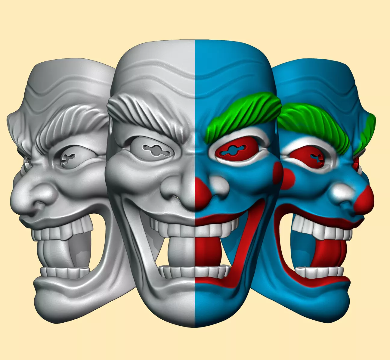 Clown Joker Oni Mask 3D print model_0