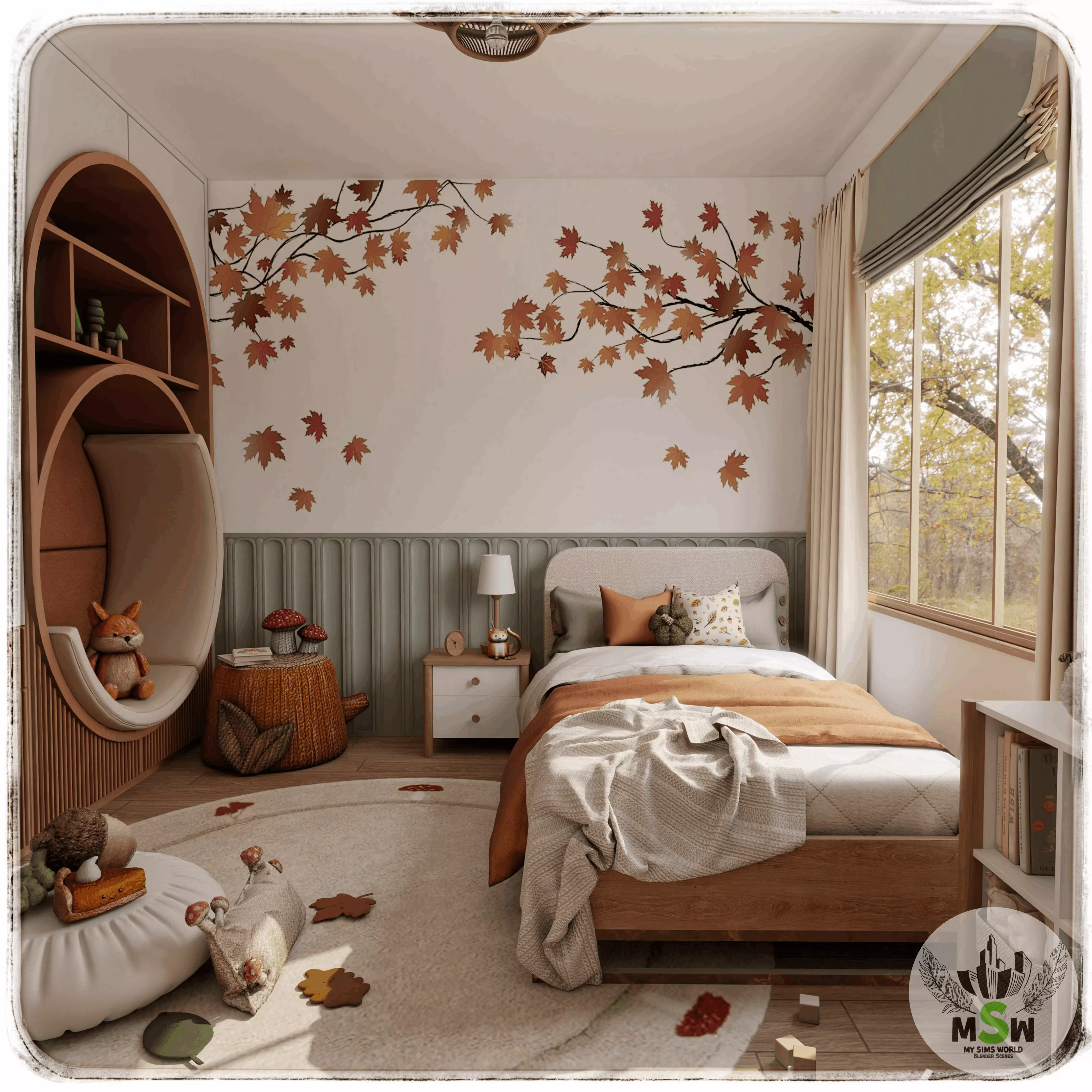 Autumn Kids Room Blender Scene 3D model_0