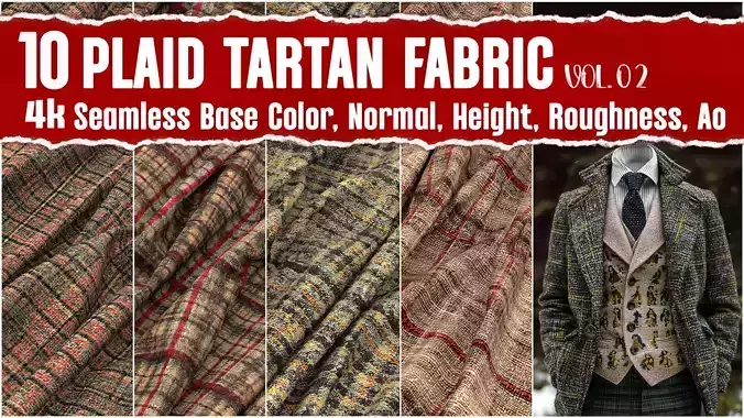 10 Plaid Fabric VOL02 4K Seamless PNG PBR Textures