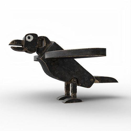 Wooden Toy Raven Low-poly 3D model
