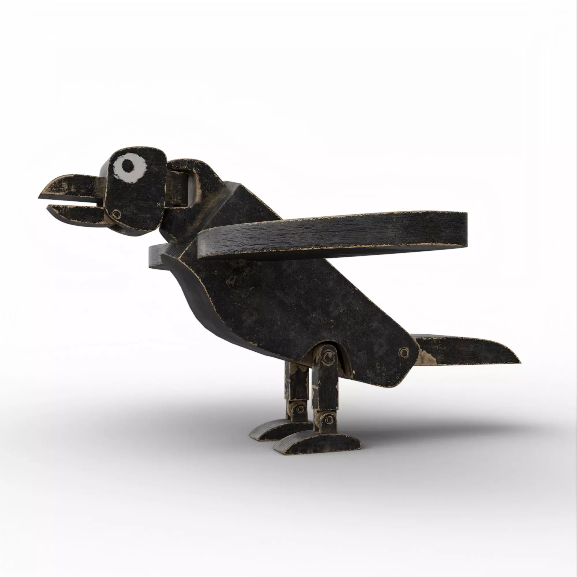 Wooden Toy Raven Low-poly 3D model_0