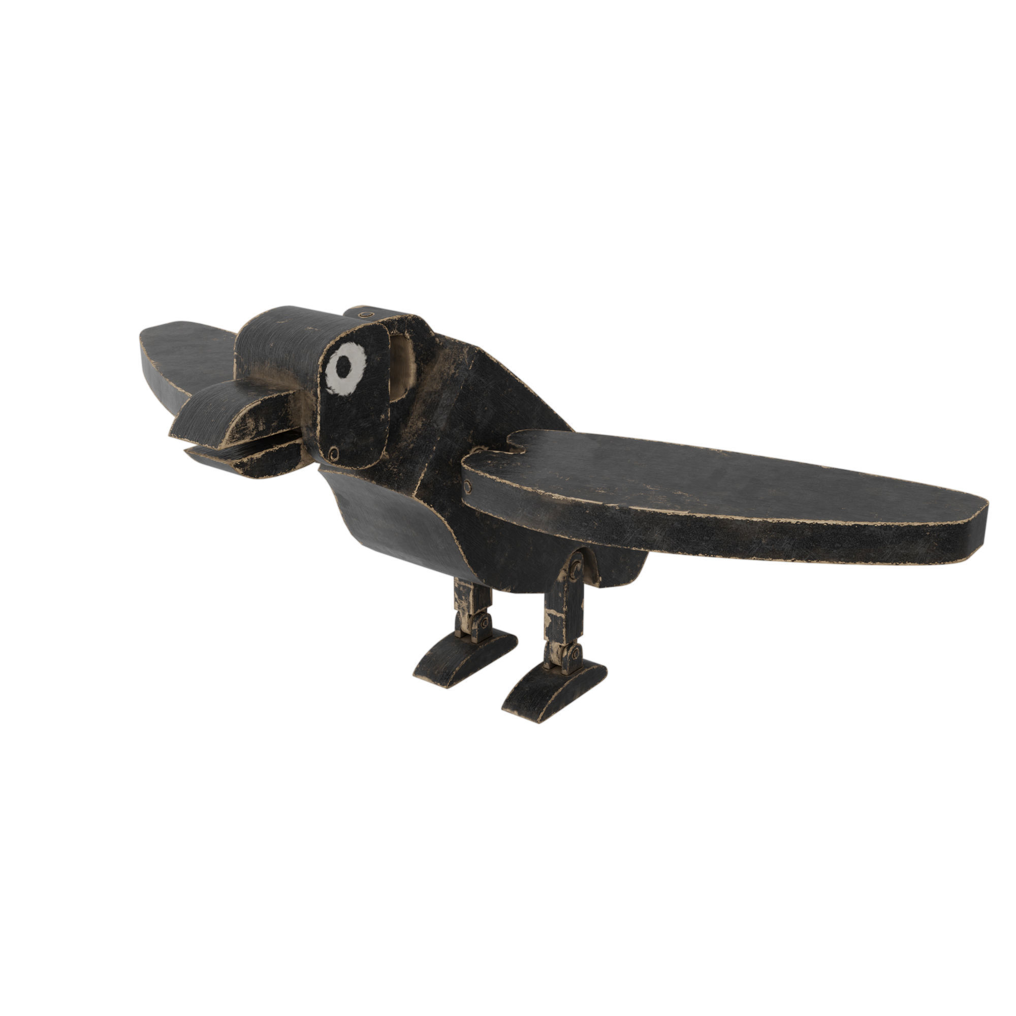 Wooden Toy Raven Low-poly 3D model_3