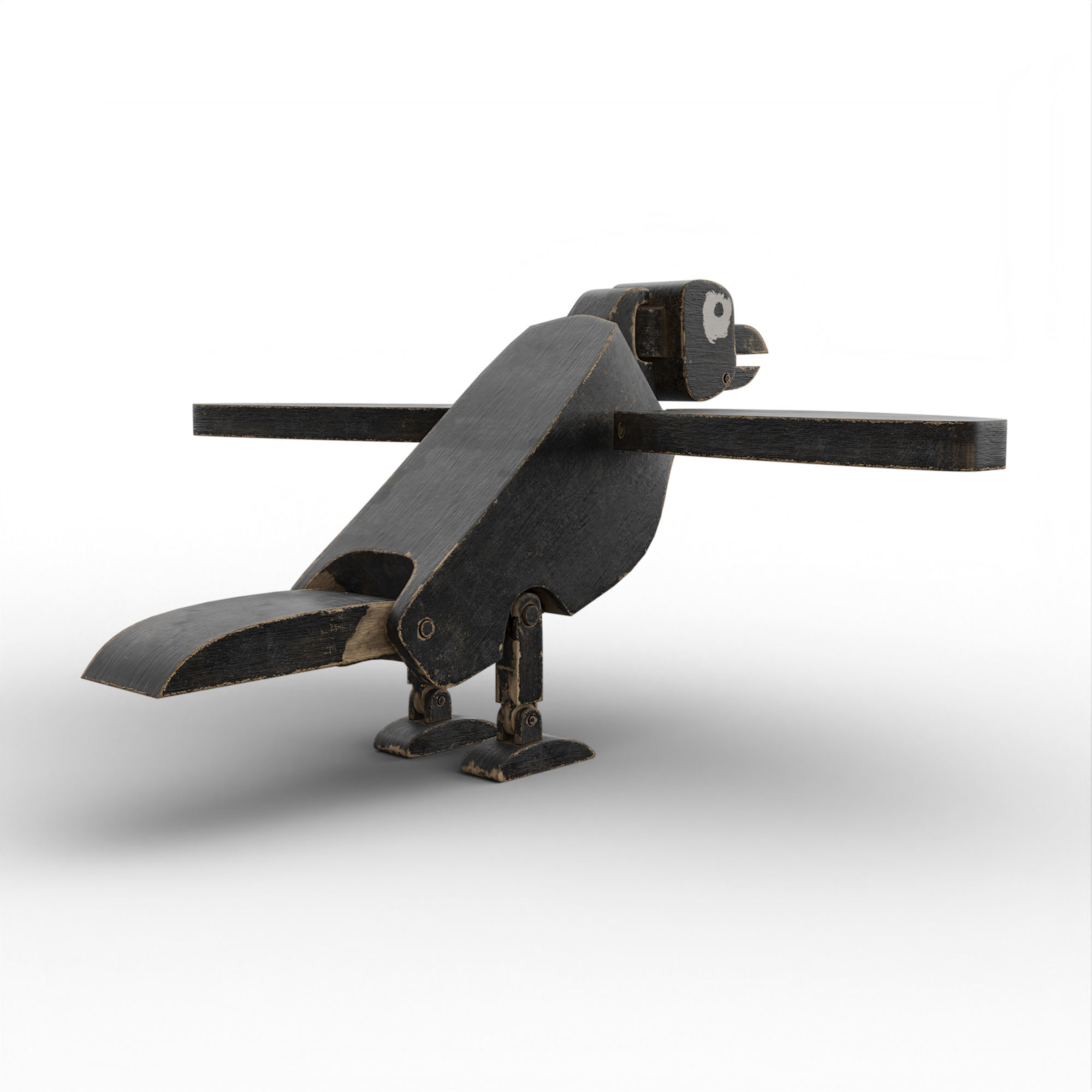 Wooden Toy Raven Low-poly 3D model_9