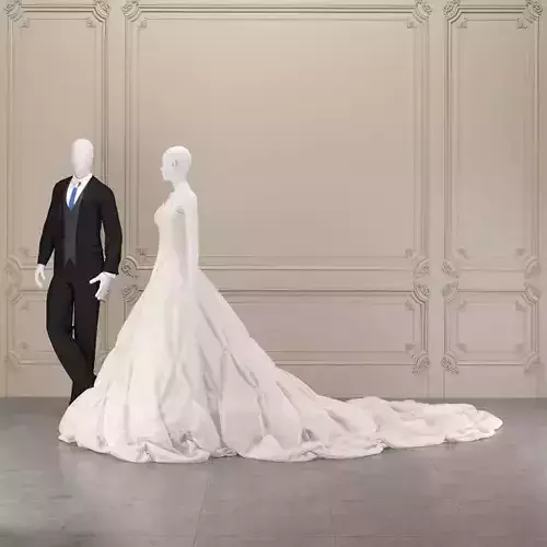 couple wedding dress and simple backdrop