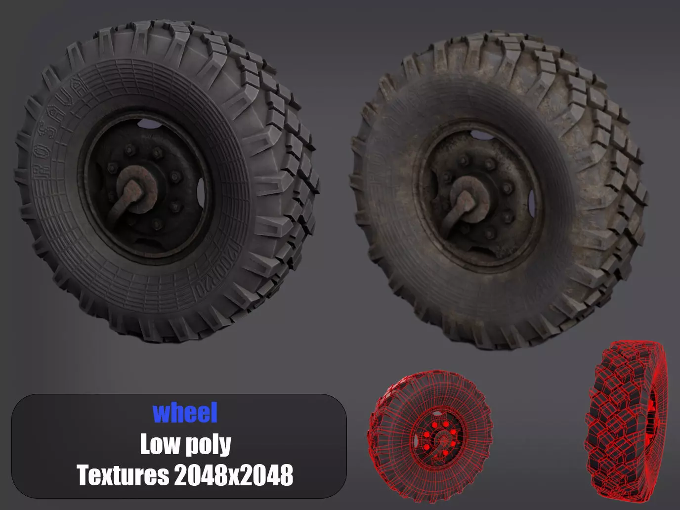 truck wheel PBR Game-Ready Low-poly 3D model_0