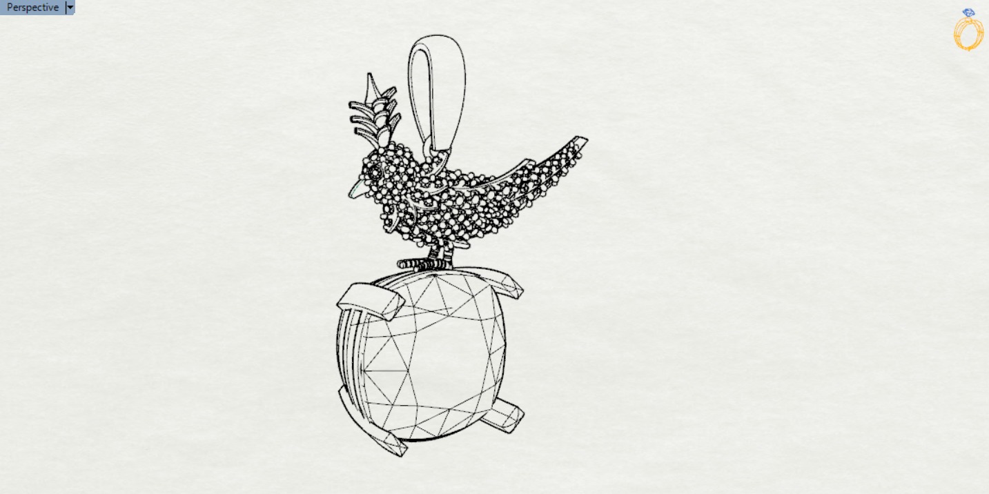 White gold STL pendant with bird design gemstone model jp0184 3D print model_7