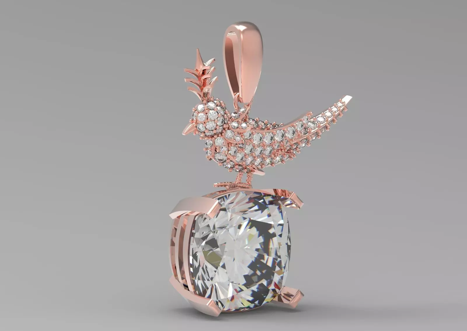 White gold STL pendant with bird design gemstone model jp0184 3D print model_24