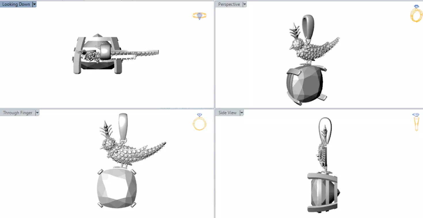 White gold STL pendant with bird design gemstone model jp0184 3D print model_30