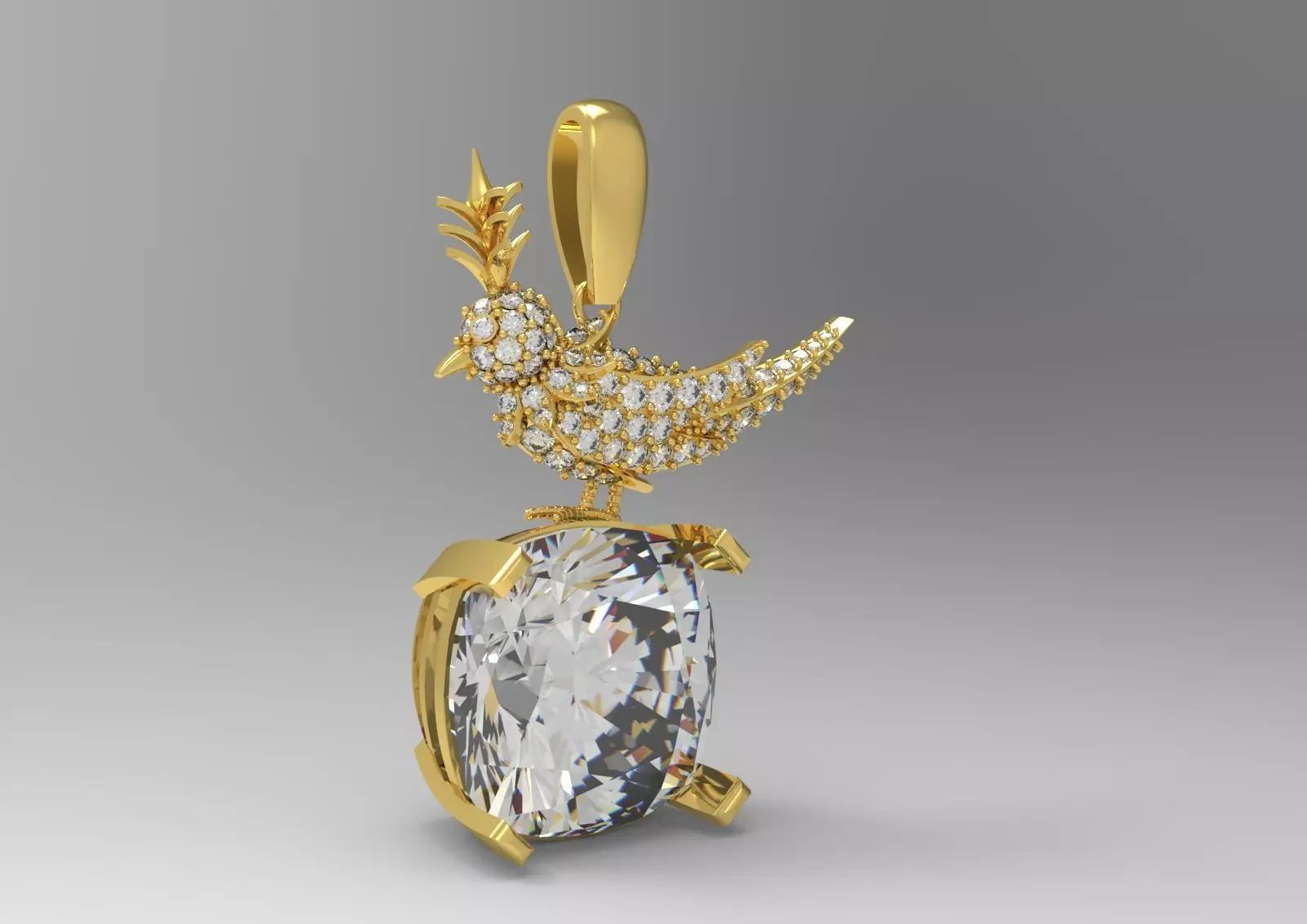 White gold STL pendant with bird design gemstone model jp0184 3D print model_17