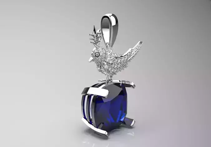 White gold STL pendant with bird design gemstone model jp0184