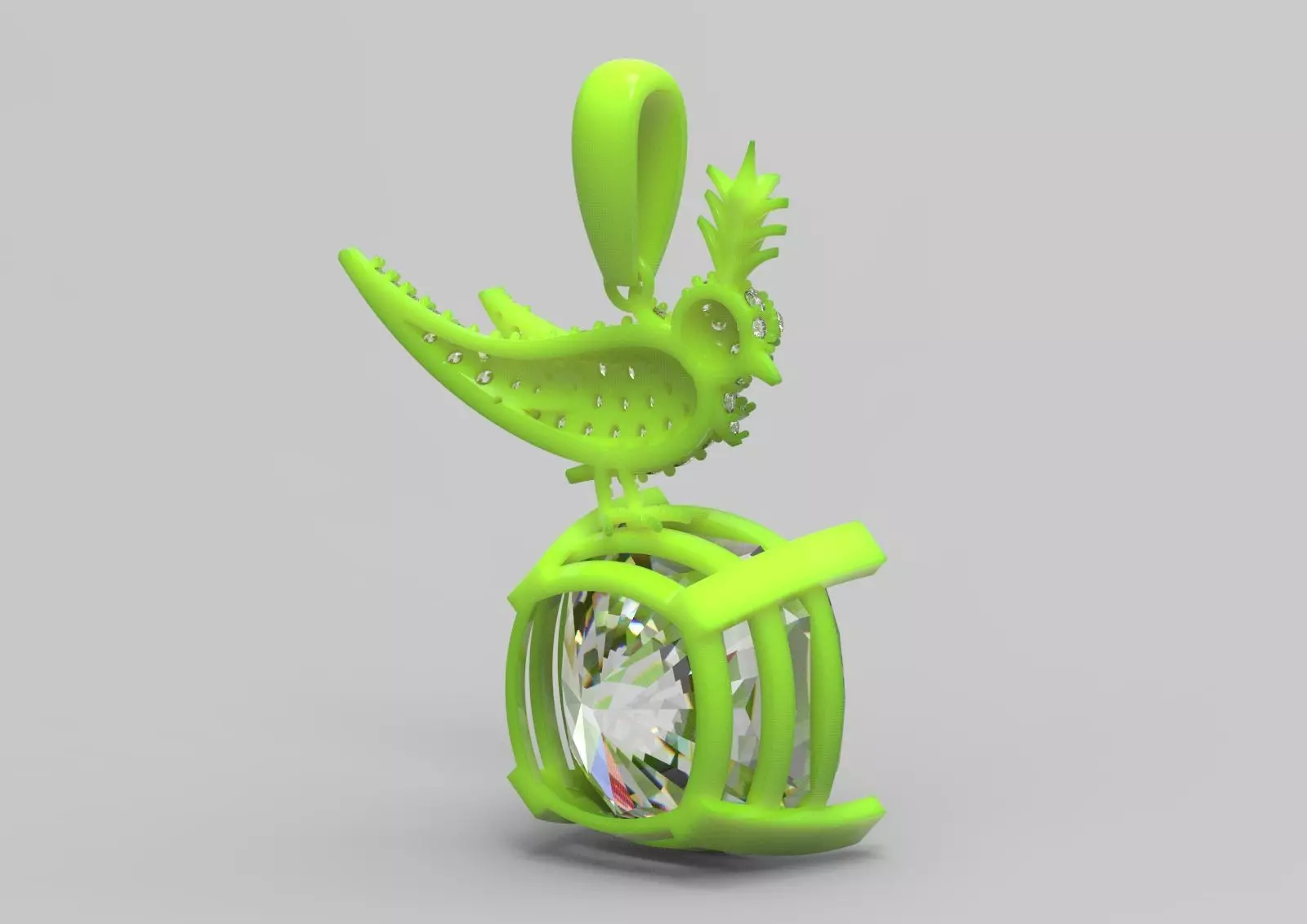 White gold STL pendant with bird design gemstone model jp0184 3D print model_26