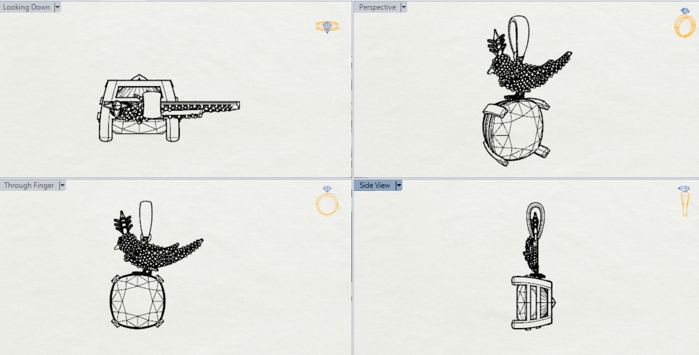 White gold STL pendant with bird design gemstone model jp0184 3D print model_15