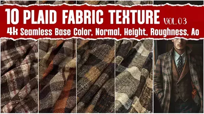 10 Plaid Fabric VOL03 4K Seamless PNG PBR Textures