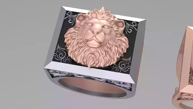 lion head men gold ring with secret box
