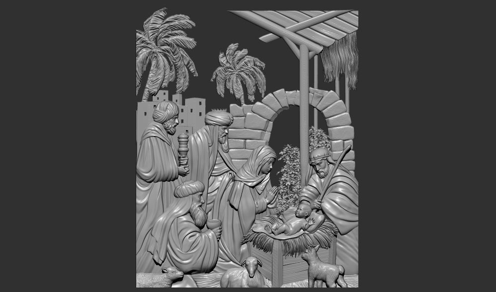 Christmas nativity Birth of Jesus 3d relief model cnc 3D print model_7