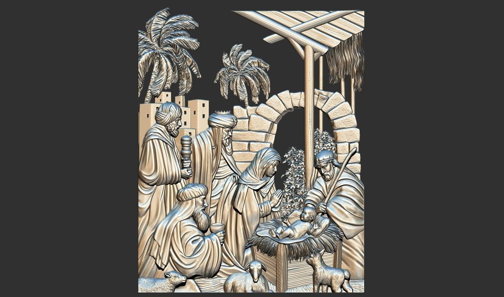 Christmas nativity Birth of Jesus 3d relief model cnc 3D print model_6